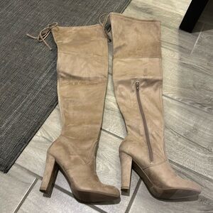 Suede tan over the knee boots